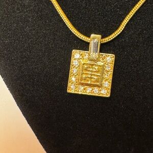 Givenchy Gold and Silver Square Pendant Necklace